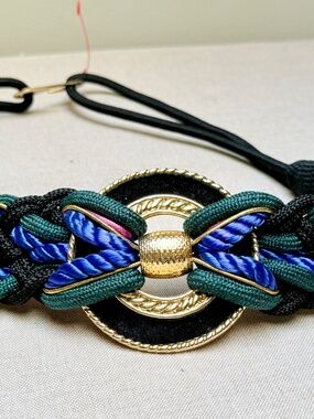 Vintage 80s 90s Satin Rope Braided Belt Black Blue Green